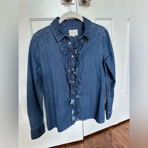 Gorgeous Sezane denim shirt with ruffles, size 34/small or extra small
